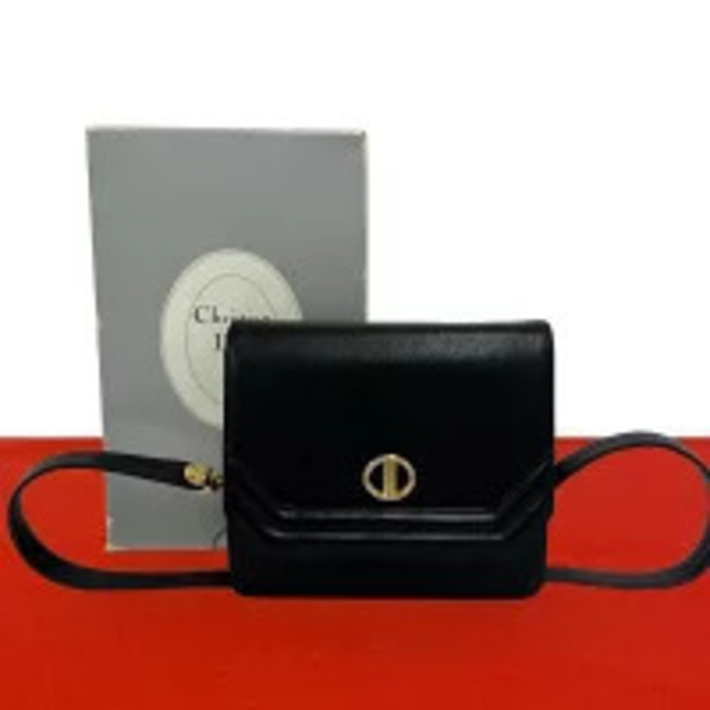 Christian Dior Vintage CD Turnlock Leather Crossbody Bag Black
